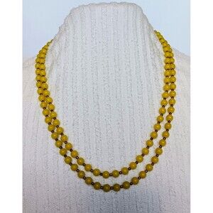 Vintage Yellow Plastic & Goldtone Spacer Bead Necklace 54 in